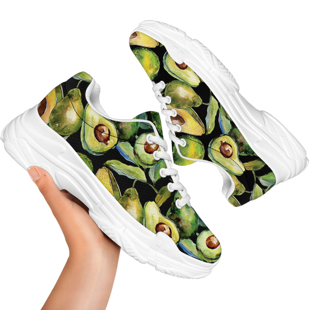 Watercolor Avocado Print White Chunky Shoes