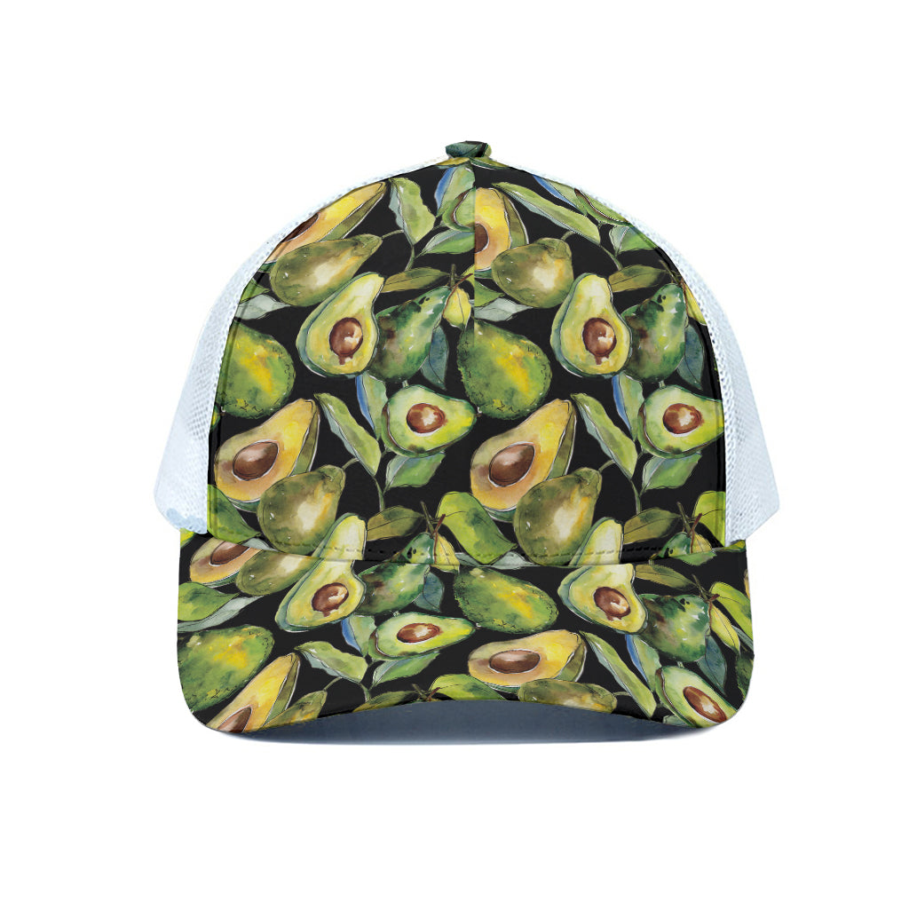 Watercolor Avocado Print White Mesh Trucker Cap