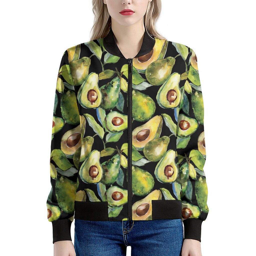 Watercolor Avocado Print Women's Bomber Jacket