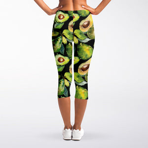 Watercolor Avocado Print Women's Capri Leggings