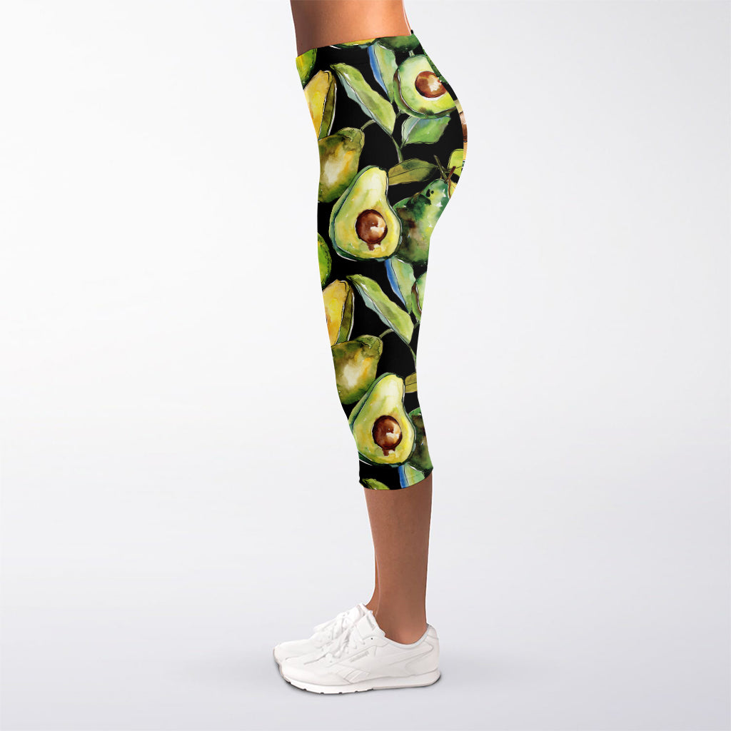 Watercolor Avocado Print Women's Capri Leggings