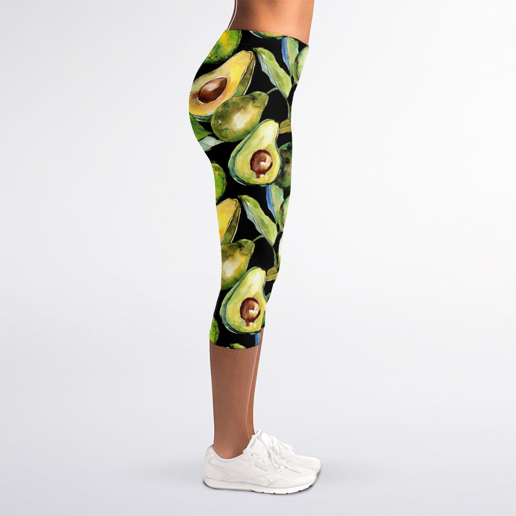 Watercolor Avocado Print Women's Capri Leggings