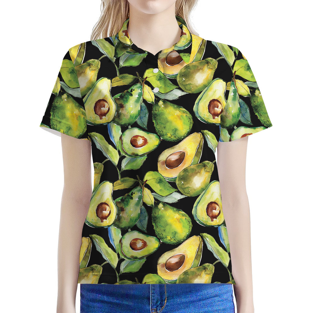 Watercolor Avocado Print Women's Polo Shirt