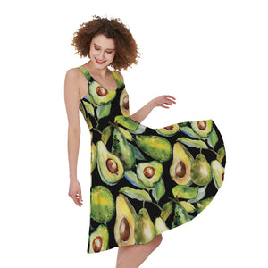 Watercolor Avocado Print Women's Sleeveless Dress