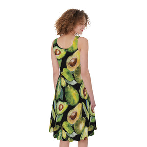 Watercolor Avocado Print Women's Sleeveless Dress