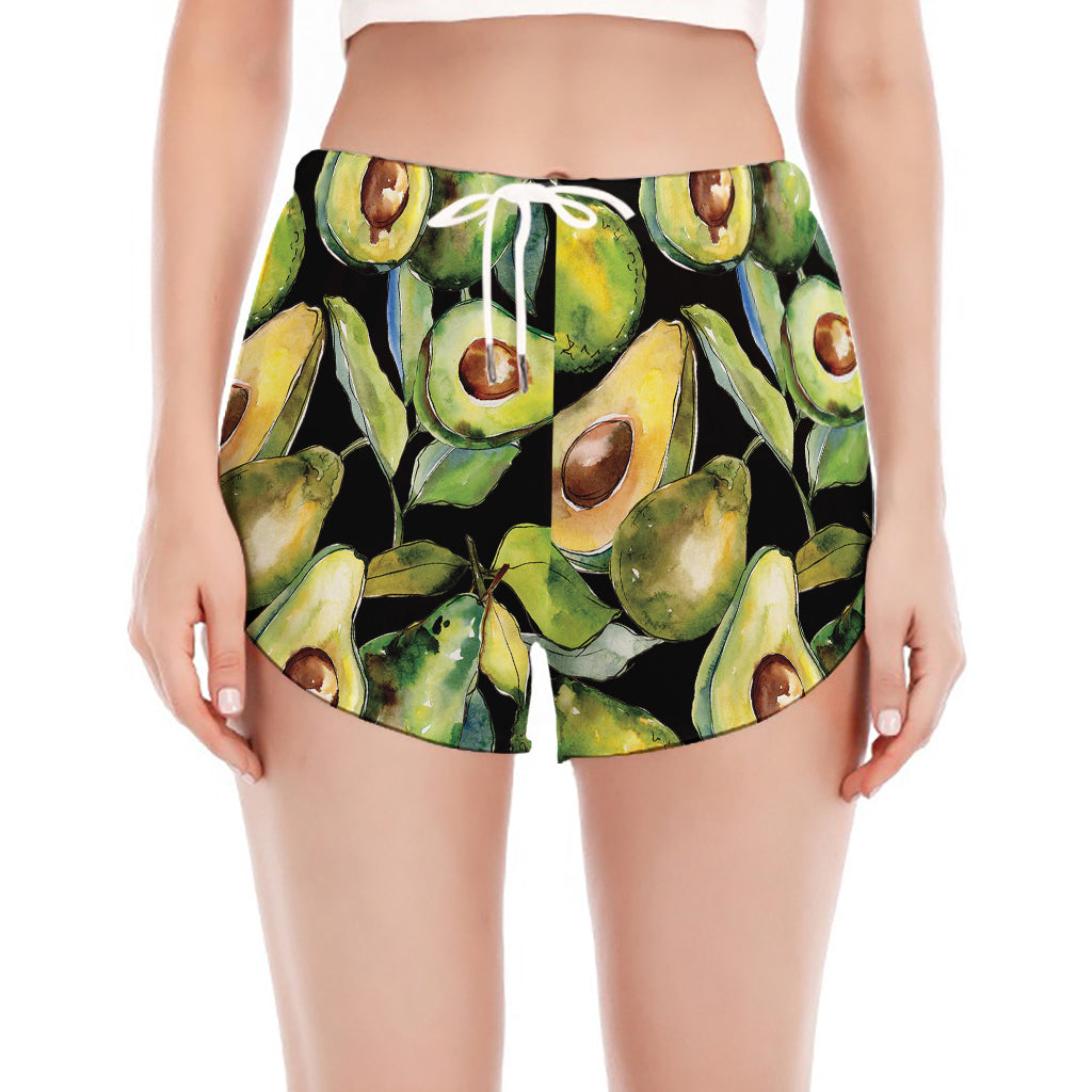 Watercolor Avocado Print Women's Split Running Shorts