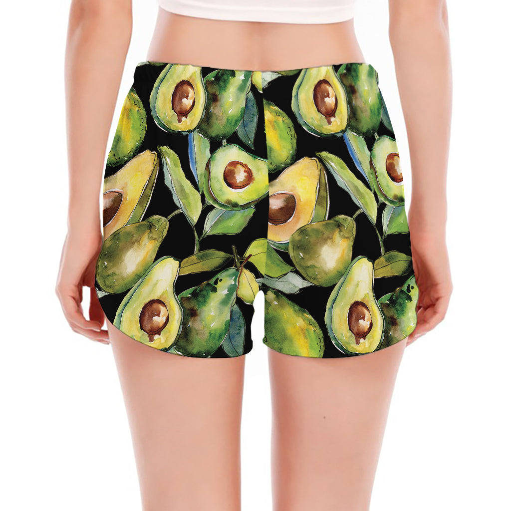 Watercolor Avocado Print Women's Split Running Shorts