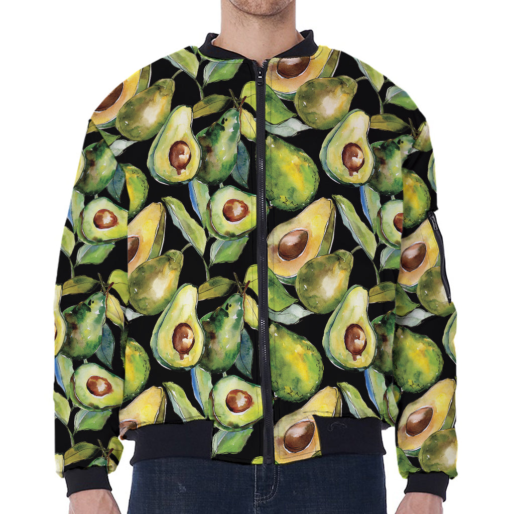 Watercolor Avocado Print Zip Sleeve Bomber Jacket