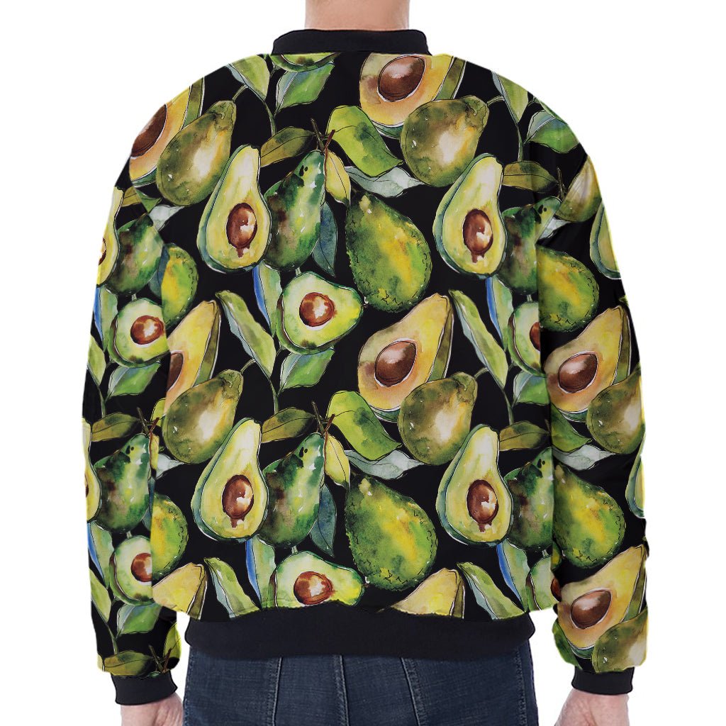 Watercolor Avocado Print Zip Sleeve Bomber Jacket