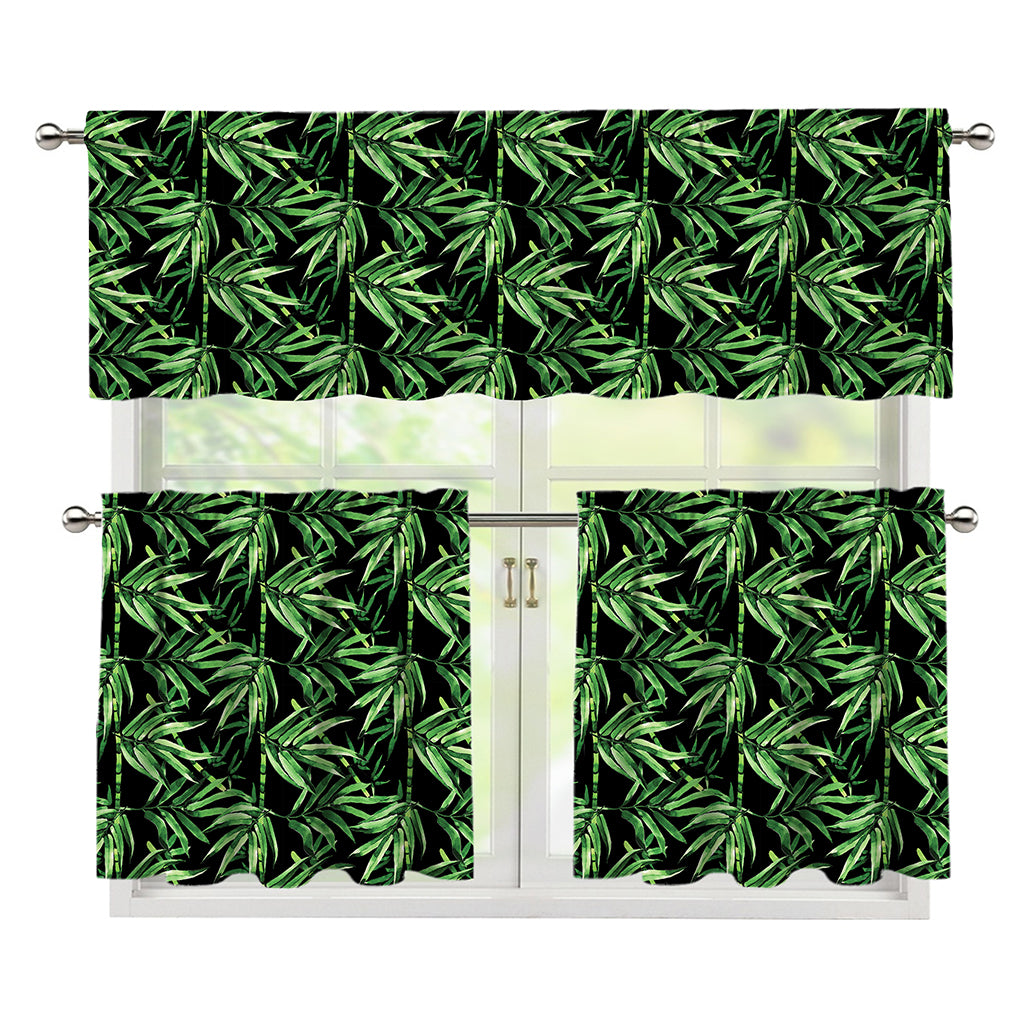 Watercolor Bamboo Pattern Print 3 Piece Kitchen Curtains