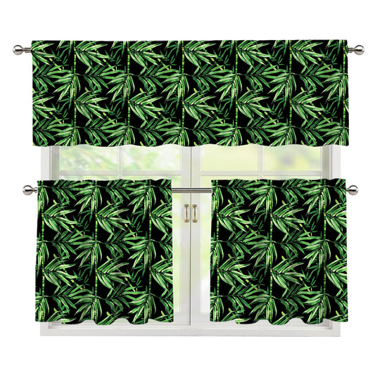 Watercolor Bamboo Pattern Print 3 Piece Kitchen Curtains