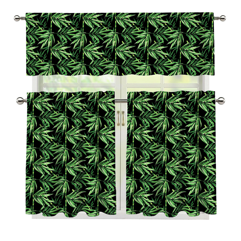 Watercolor Bamboo Pattern Print 3 Piece Kitchen Curtains
