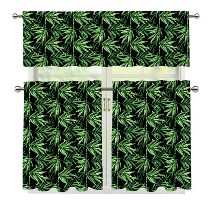 Watercolor Bamboo Pattern Print 3 Piece Kitchen Curtains