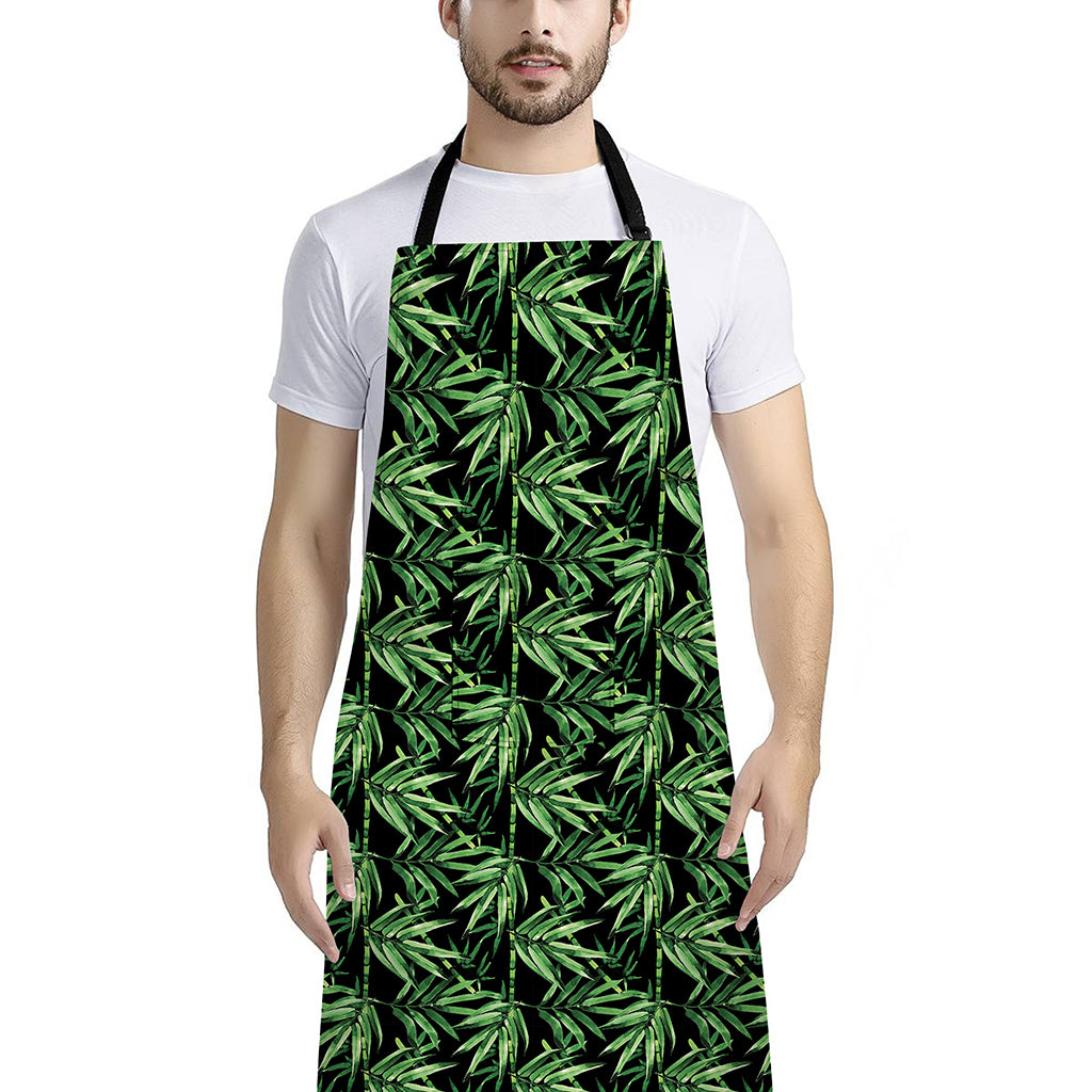 Watercolor Bamboo Pattern Print Bib Apron With Pocket