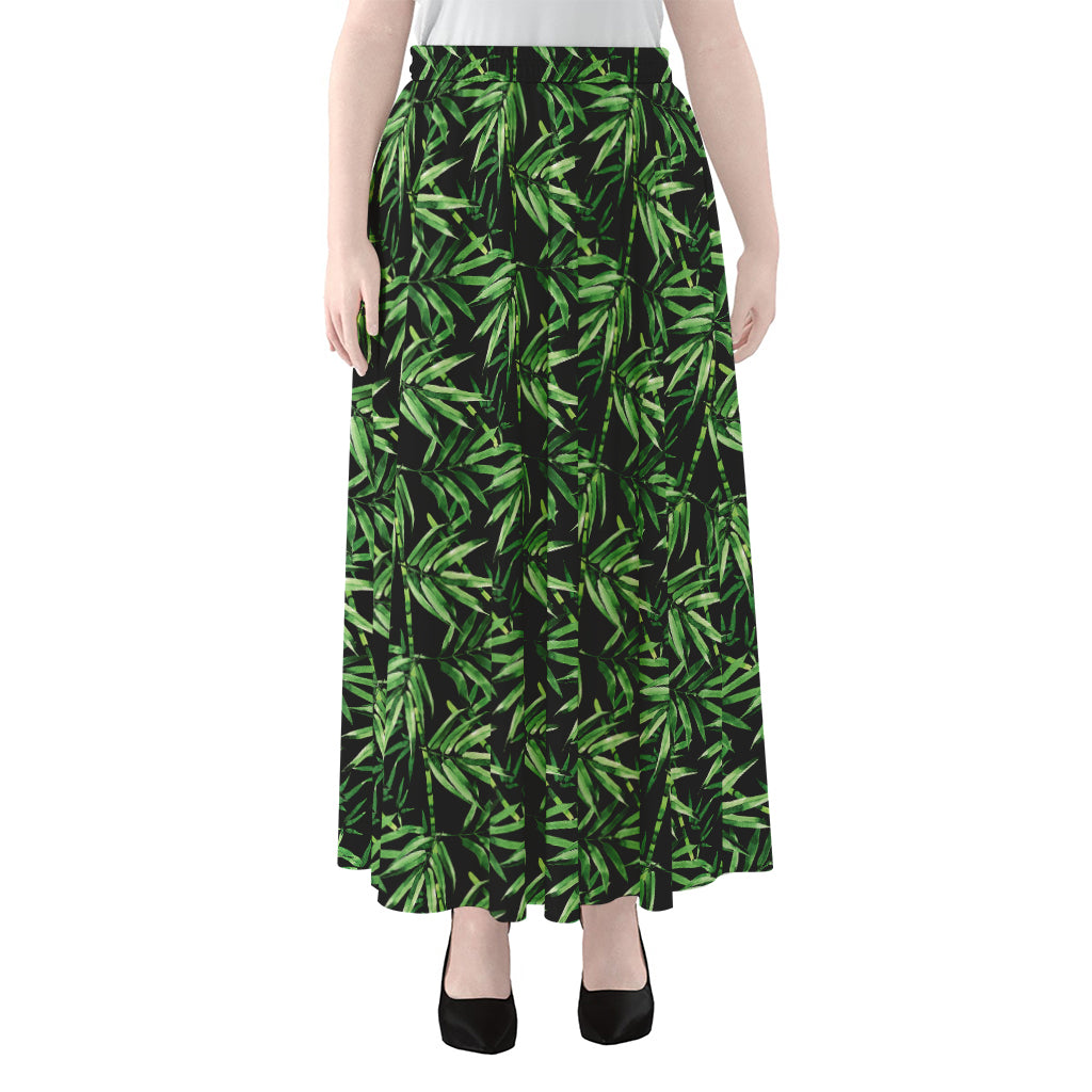 Watercolor Bamboo Pattern Print Chiffon Maxi Skirt