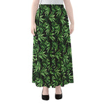 Watercolor Bamboo Pattern Print Chiffon Maxi Skirt