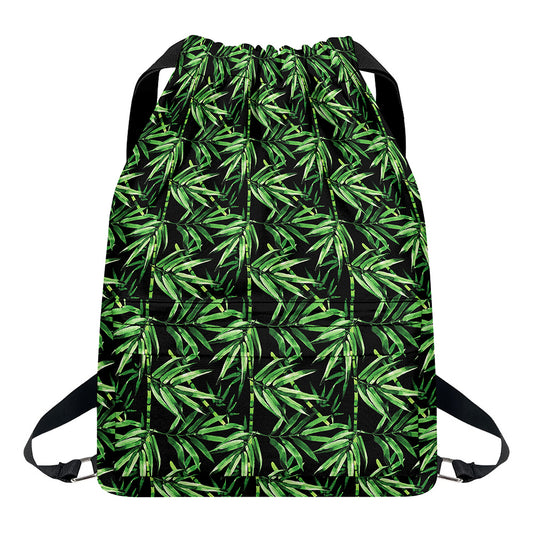 Watercolor Bamboo Pattern Print Drawstring Backpack