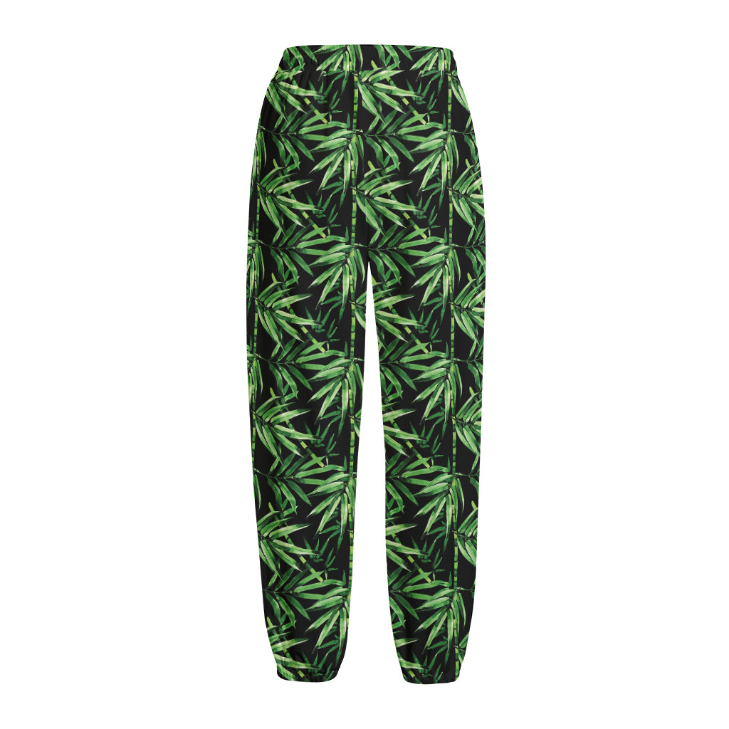 Watercolor Bamboo Pattern Print Fleece Lined Knit Pants