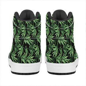 Watercolor Bamboo Pattern Print High Top Leather Sneakers