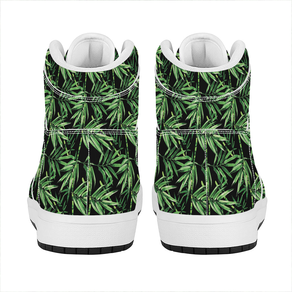 Watercolor Bamboo Pattern Print High Top Leather Sneakers