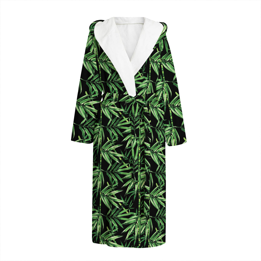 Watercolor Bamboo Pattern Print Hooded Bathrobe