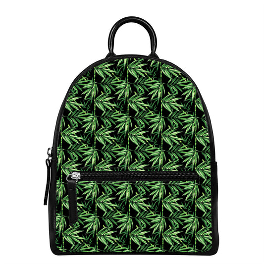 Watercolor Bamboo Pattern Print Leather Backpack