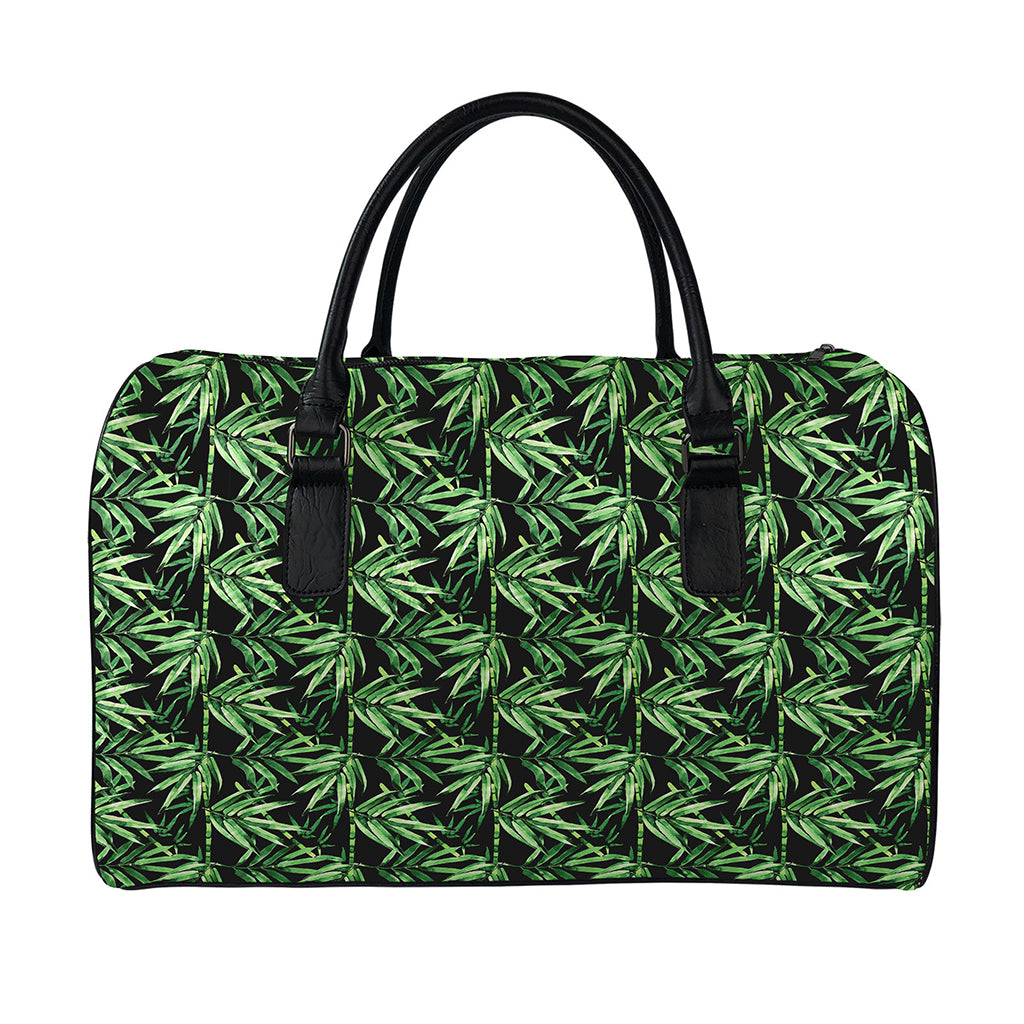 Watercolor Bamboo Pattern Print Leather Duffle Bag