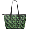 Watercolor Bamboo Pattern Print Leather Tote Bag With Zipper