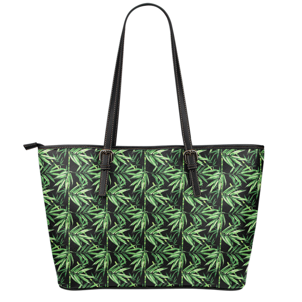 Watercolor Bamboo Pattern Print Leather Tote Bag