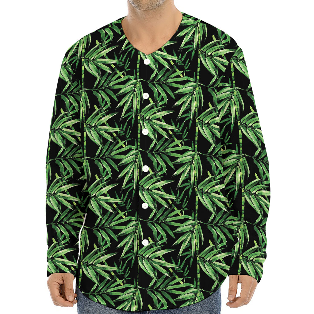 Watercolor Bamboo Pattern Print Long Sleeve Baseball Jersey