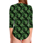 Watercolor Bamboo Pattern Print Long Sleeve Swimsuit