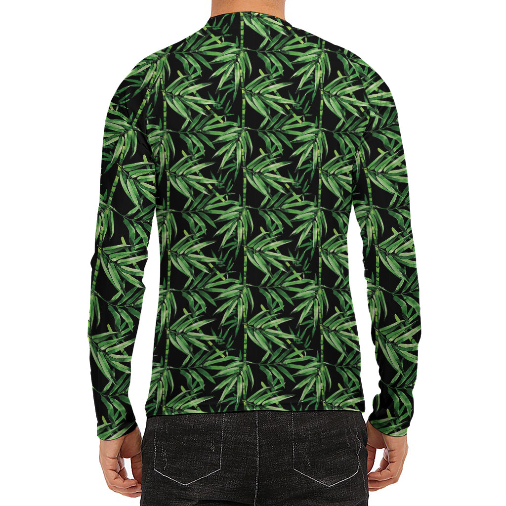 Watercolor Bamboo Pattern Print Men's Long Sleeve Rash Guard