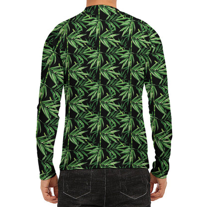 Watercolor Bamboo Pattern Print Men's Long Sleeve Rash Guard