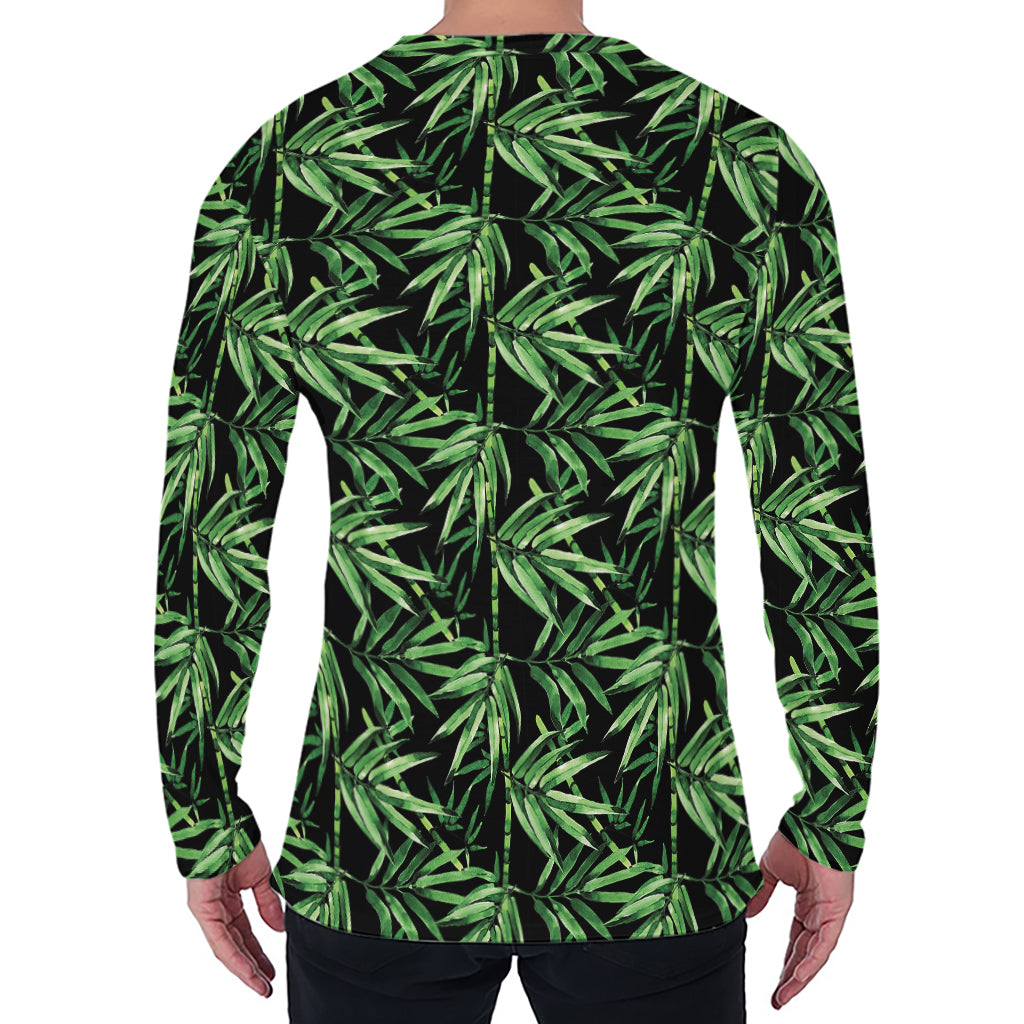 Watercolor Bamboo Pattern Print Men's Long Sleeve T-Shirt