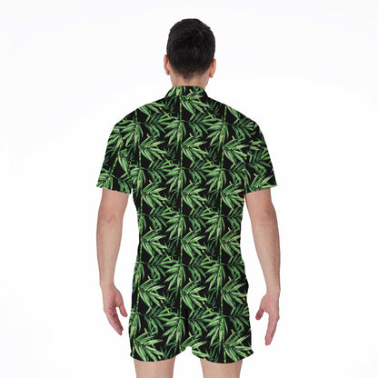 Watercolor Bamboo Pattern Print Men's Rompers