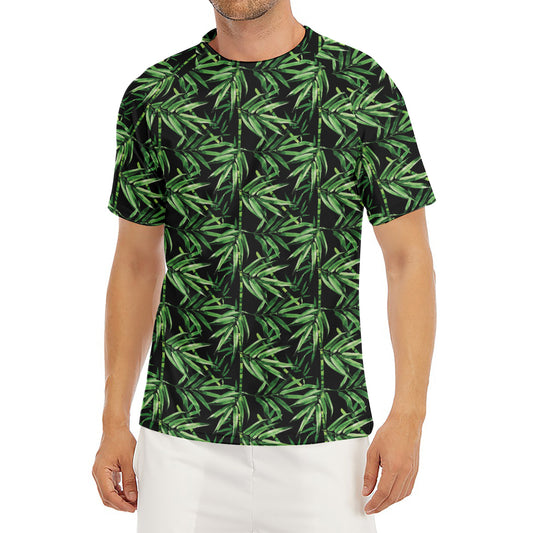 Watercolor Bamboo Pattern Print Men's Short Sleeve Rash Guard