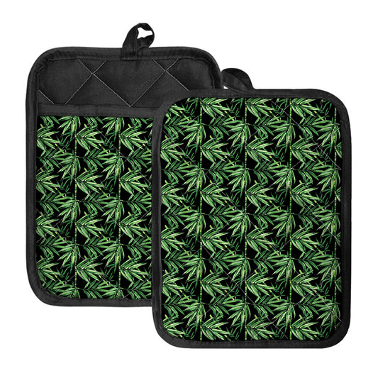 Watercolor Bamboo Pattern Print Pot Holders With Pocket