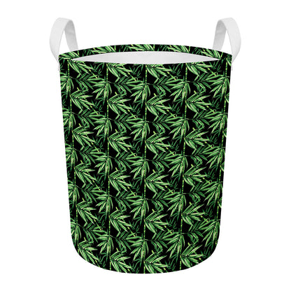 Watercolor Bamboo Pattern Print Round Laundry Basket