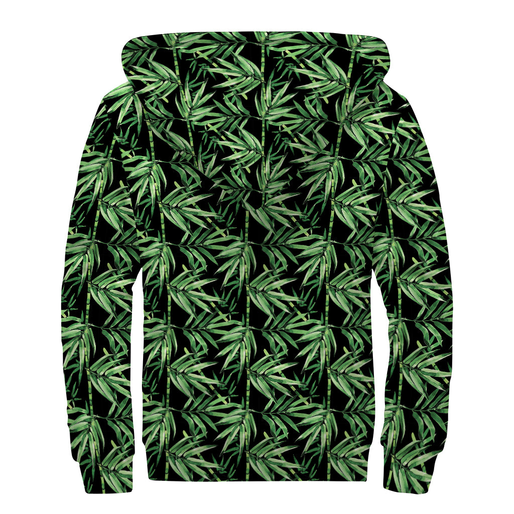 Watercolor Bamboo Pattern Print Sherpa Lined Zip Up Hoodie
