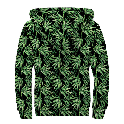 Watercolor Bamboo Pattern Print Sherpa Lined Zip Up Hoodie
