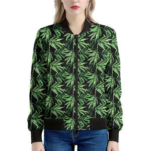 Watercolor Bamboo Pattern Print Women's Bomber Jacket