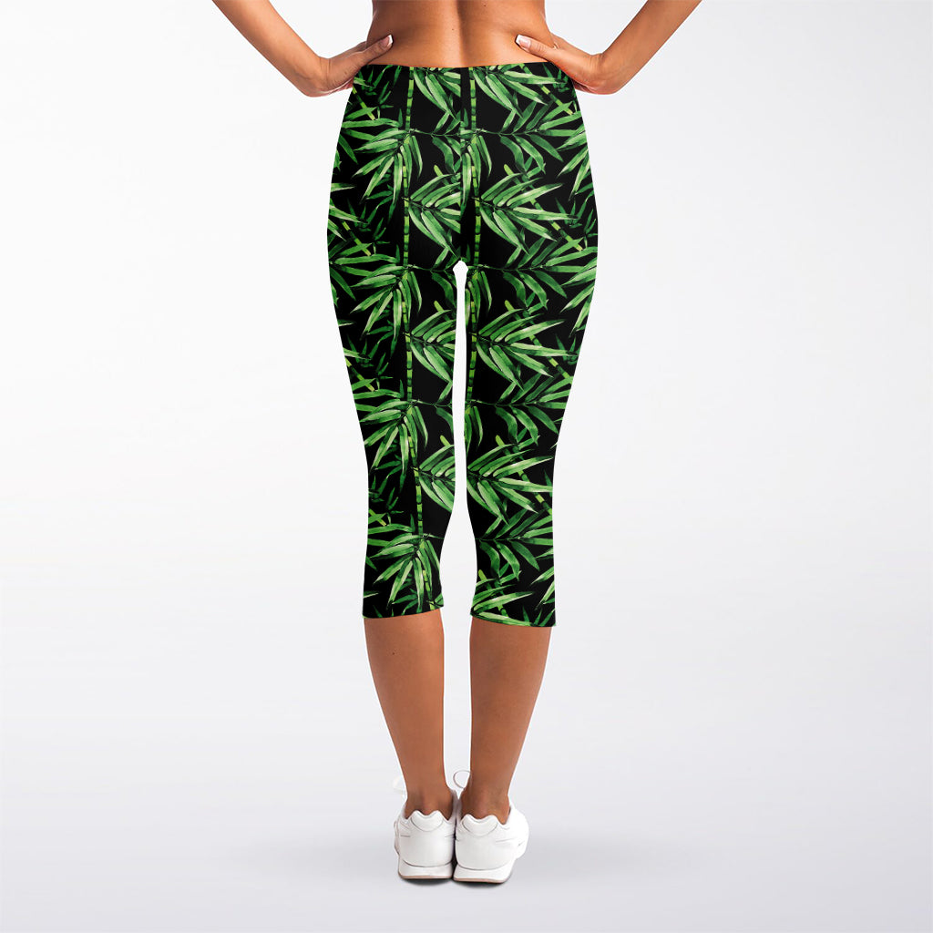 Watercolor Bamboo Pattern Print Women's Capri Leggings