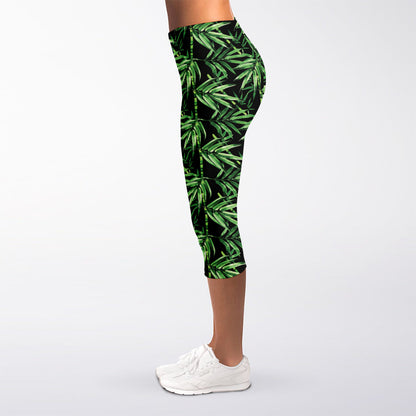 Watercolor Bamboo Pattern Print Women's Capri Leggings