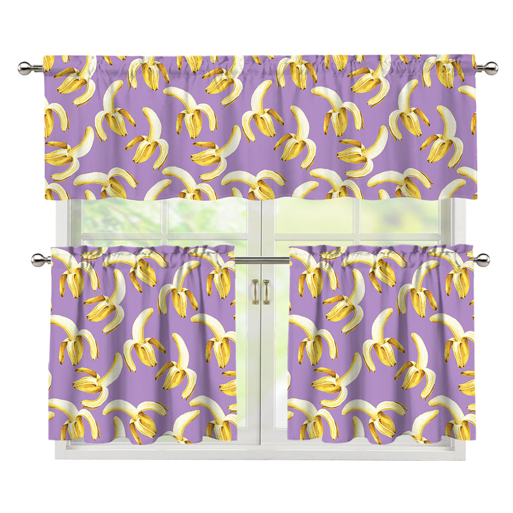 Watercolor Banana Pattern Print 3 Piece Kitchen Curtains