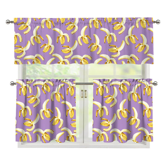 Watercolor Banana Pattern Print 3 Piece Kitchen Curtains