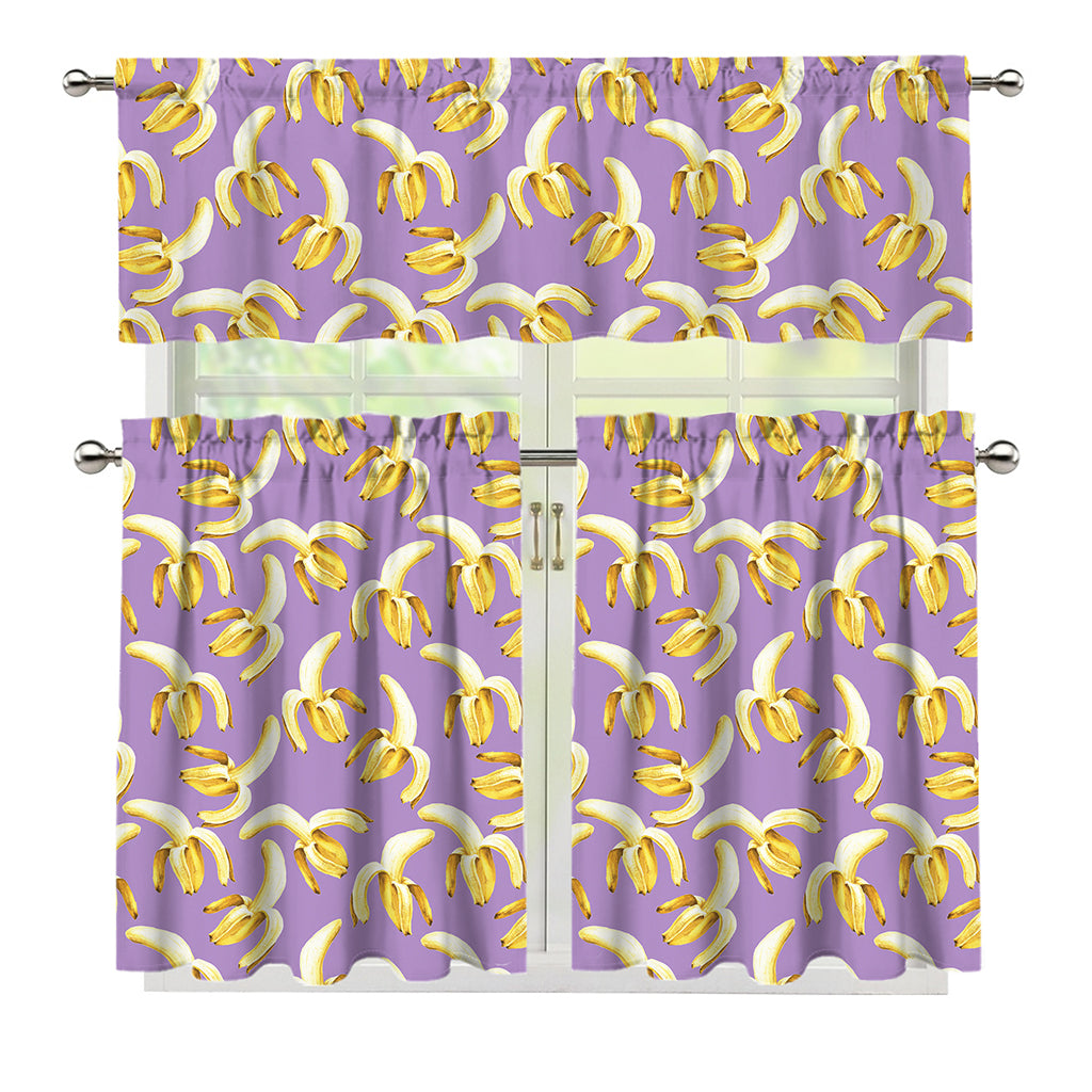 Watercolor Banana Pattern Print 3 Piece Kitchen Curtains