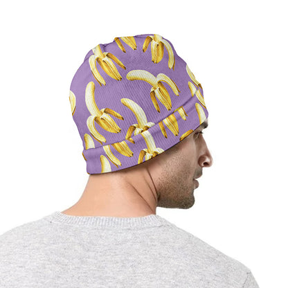 Watercolor Banana Pattern Print Beanie