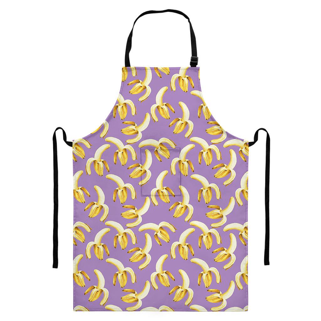 Watercolor Banana Pattern Print Bib Apron With Pocket