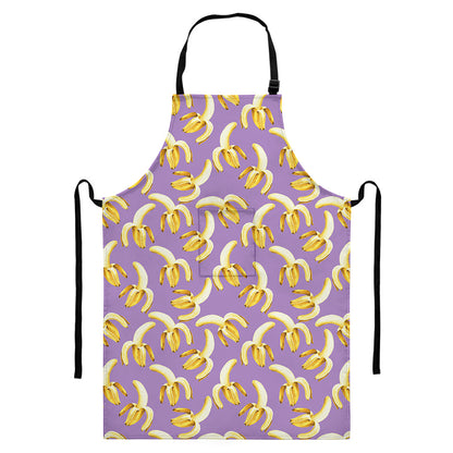 Watercolor Banana Pattern Print Bib Apron With Pocket