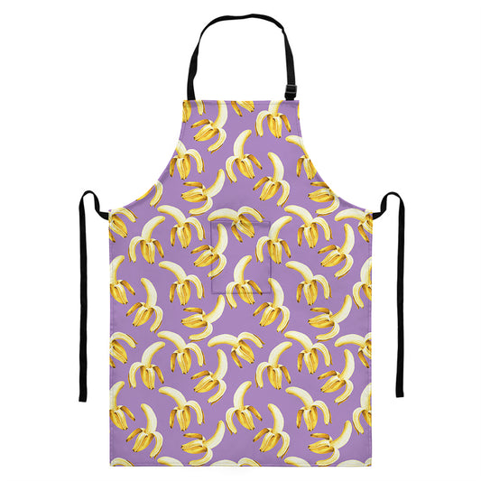 Watercolor Banana Pattern Print Bib Apron With Pocket